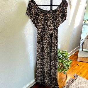 Off Shoulder Leopard Maxi Dress